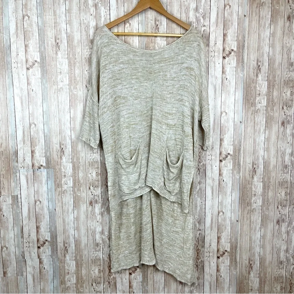 Free People High Low Melange Knit Linen Blend‎ Lightweight Sweater Size Medium